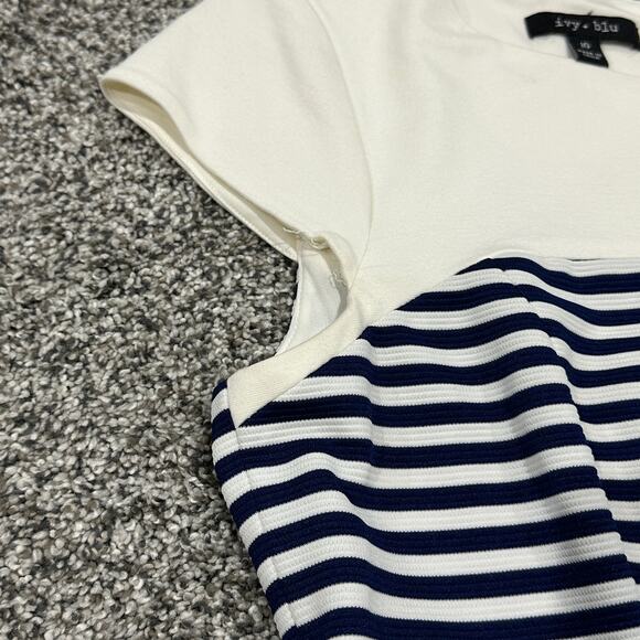 Ivy & Blu Striped Ponte Knit Peplum Dress, Navy Blue White, Size 100 - Picture 10 of 13